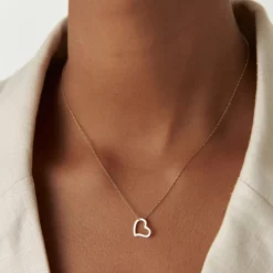 14k Gold Open Heart Shaped Charm Necklace