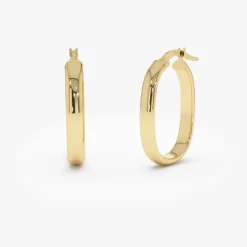 14K Gold Oval Dome Hoop Earrings