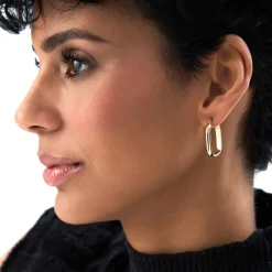 14K Gold Oval Dome Hoop Earrings