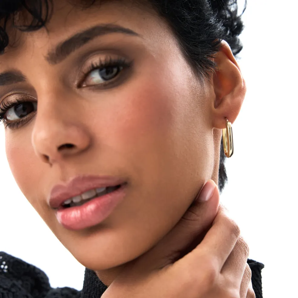 14K Gold Oval Dome Hoop Earrings