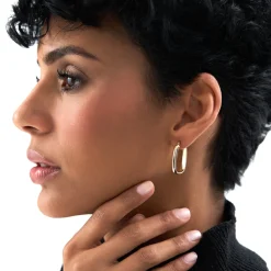 14K Gold Oval Dome Hoop Earrings
