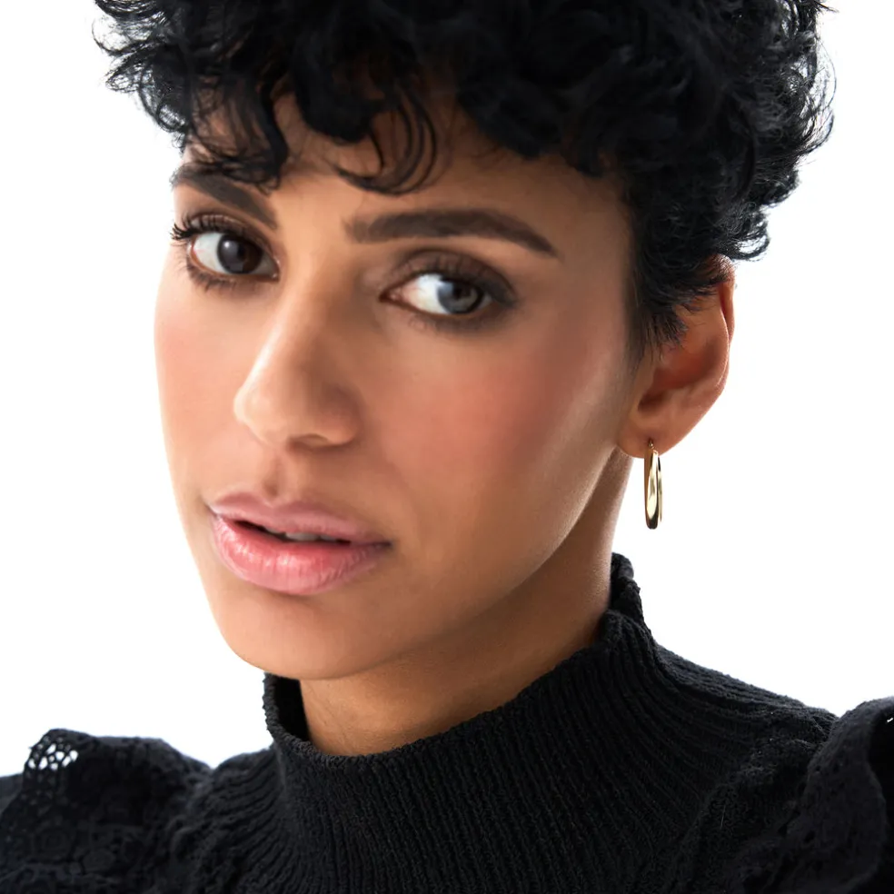 14K Gold Oval Dome Hoop Earrings
