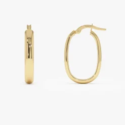 14K Gold Oval Dome Hoop Earrings