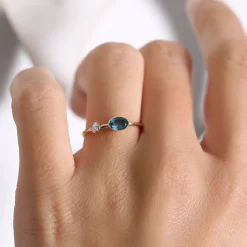14k Gold Oval London Blue Topaz and Diamond Ring