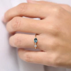 14k Gold Oval London Blue Topaz and Diamond Ring