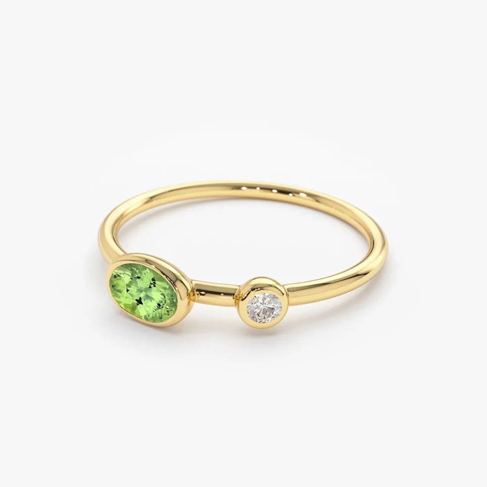 14k Gold Oval Peridot and Diamond Ring