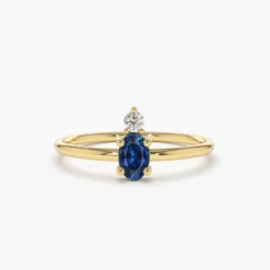 14K Gold Oval Sapphire and Diamond Ring