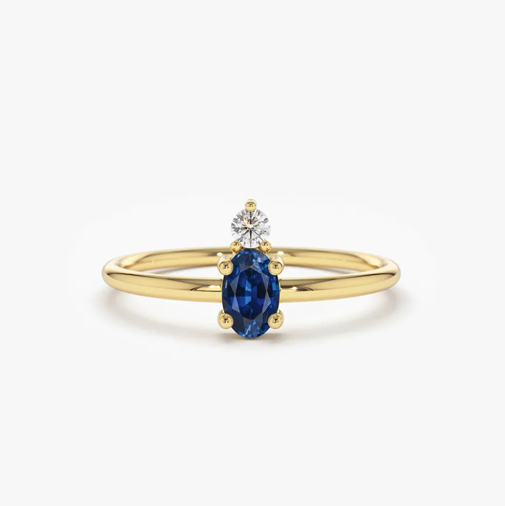 14K Gold Oval Sapphire and Diamond Ring