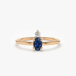 14K Gold Oval Sapphire and Diamond Ring