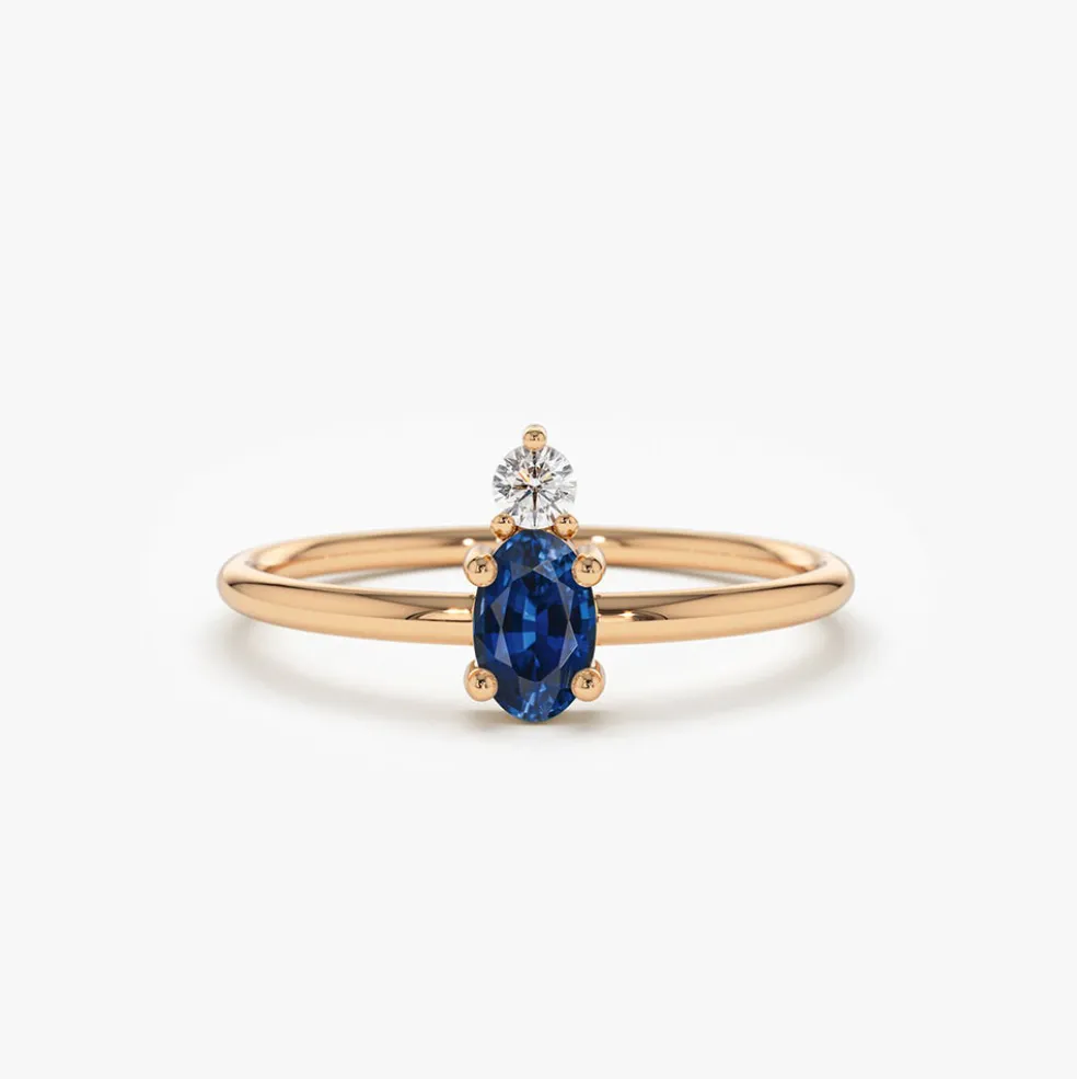 14K Gold Oval Sapphire and Diamond Ring