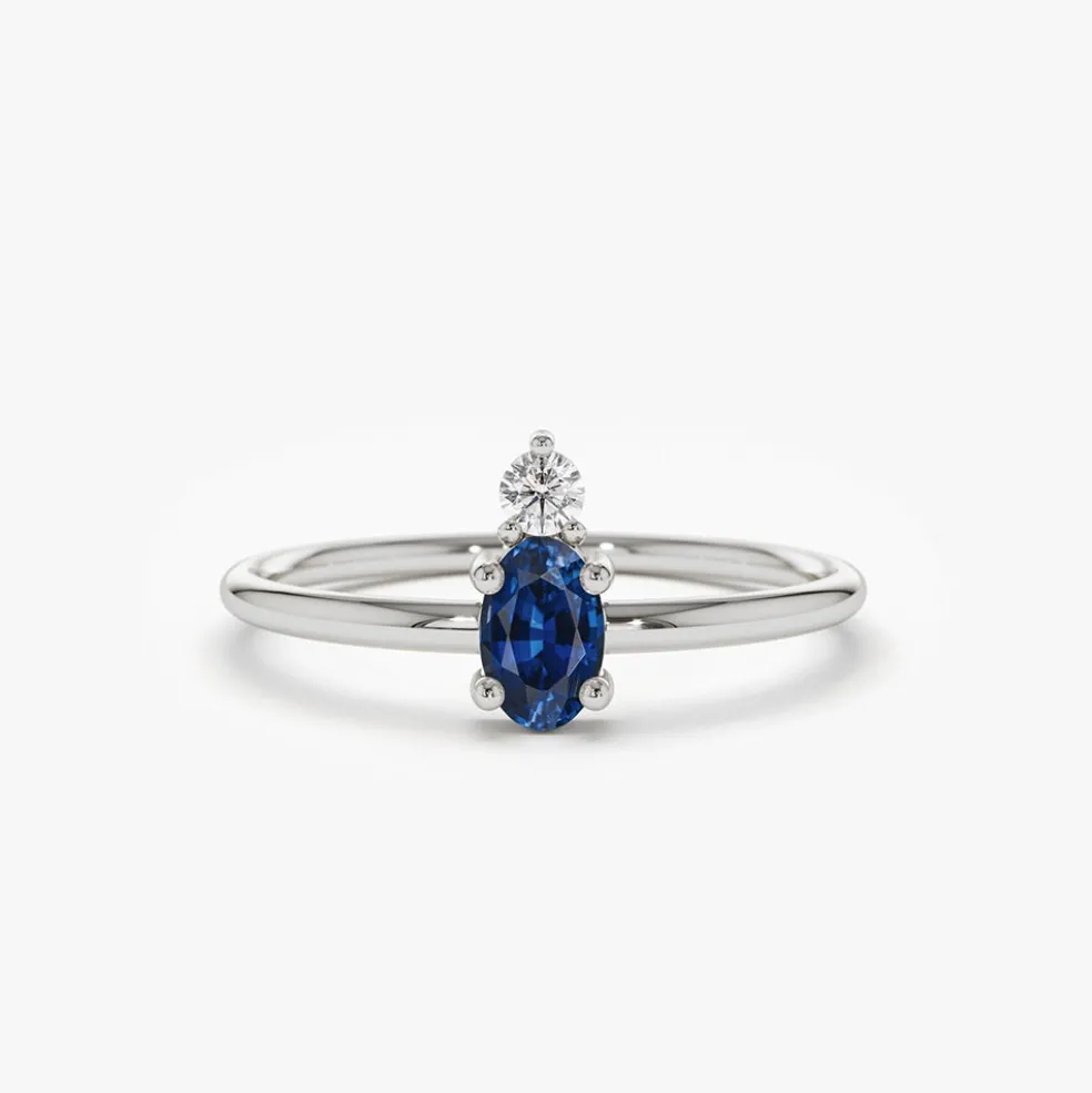 14K Gold Oval Sapphire and Diamond Ring