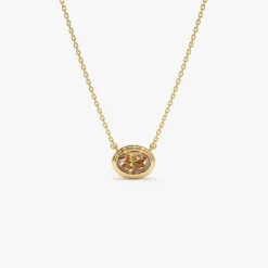 14K Gold Oval Shape Bezel Set Citrine Necklace