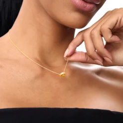 14K Gold Oval Shape Bezel Set Citrine Necklace