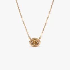 14K Gold Oval Shape Bezel Set Citrine Necklace