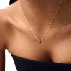 14K Gold Oval Shape Bezel Set Garnet Necklace