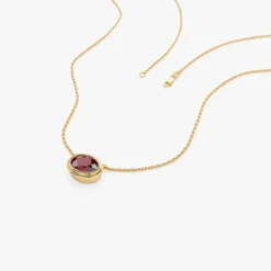 14K Gold Oval Shape Bezel Set Garnet Necklace