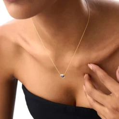 14K Gold Oval Shape Bezel Set Amethyst Necklace