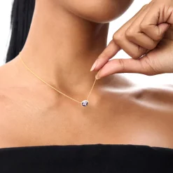 14K Gold Oval Shape Bezel Set Amethyst Necklace