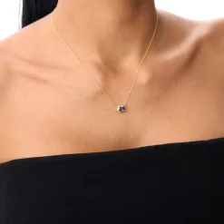 14K Gold Oval Shape Bezel Set Amethyst Necklace