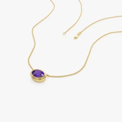 14K Gold Oval Shape Bezel Set Amethyst Necklace