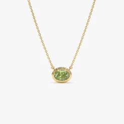 14K Gold Oval Shape Bezel Set Peridot Necklace