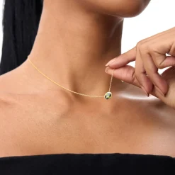 14K Gold Oval Shape Bezel Set Peridot Necklace