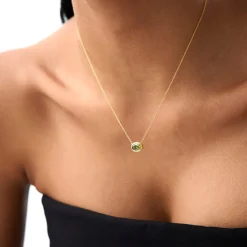 14K Gold Oval Shape Bezel Set Peridot Necklace