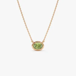 14K Gold Oval Shape Bezel Set Peridot Necklace