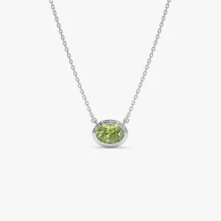 14K Gold Oval Shape Bezel Set Peridot Necklace