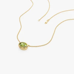 14K Gold Oval Shape Bezel Set Peridot Necklace