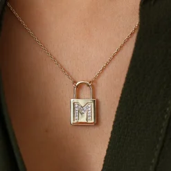 14K Gold Padlock Initial Necklace