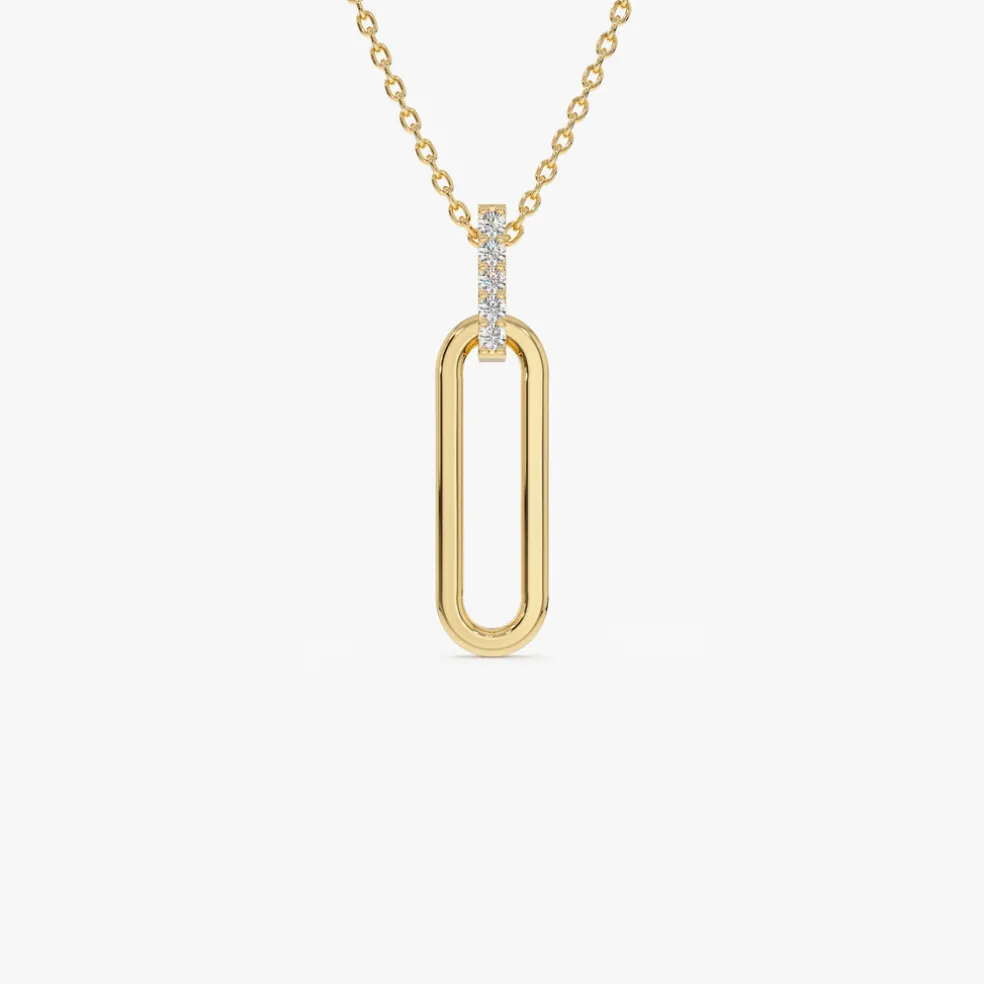 14k Gold Paper Clip Link Pendant Necklace