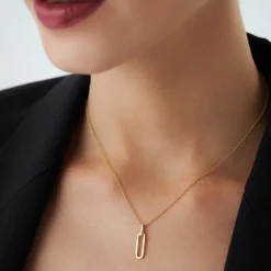 14k Gold Paper Clip Link Pendant Necklace
