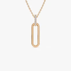 14k Gold Paper Clip Link Pendant Necklace