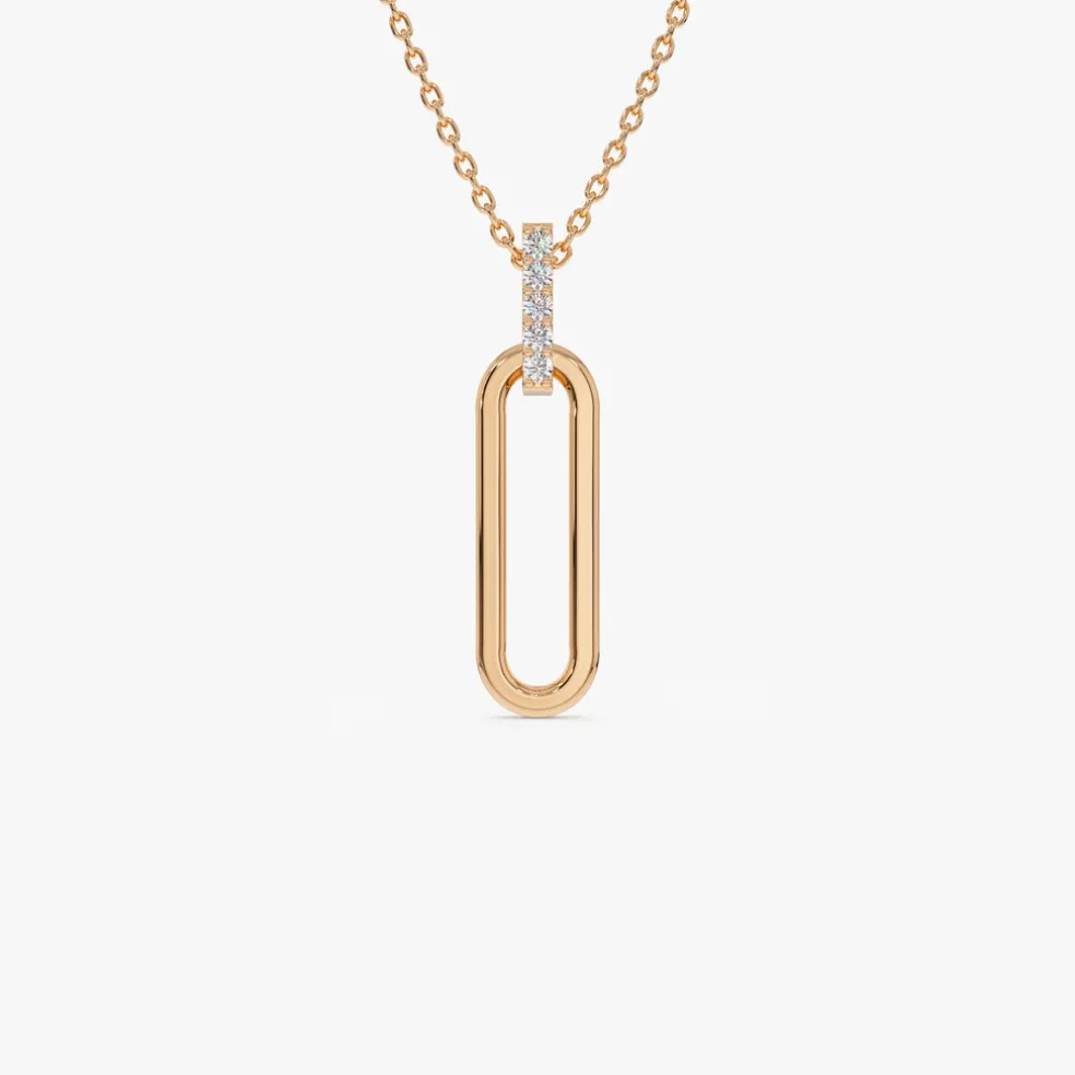14k Gold Paper Clip Link Pendant Necklace