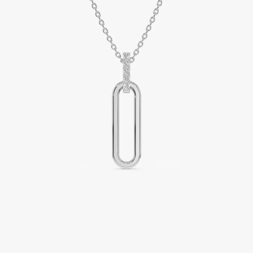 14k Gold Paper Clip Link Pendant Necklace
