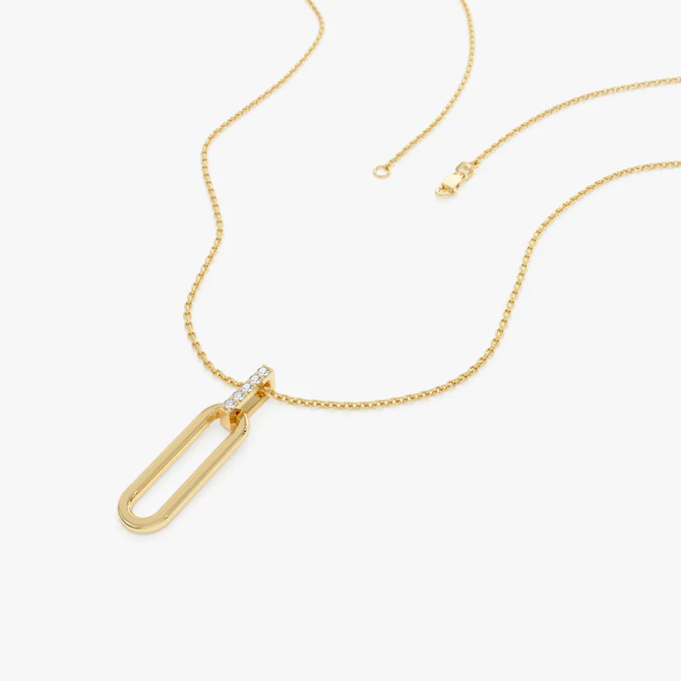 14k Gold Paper Clip Link Pendant Necklace