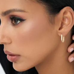 14k Gold Paperclip Hoop Earrings