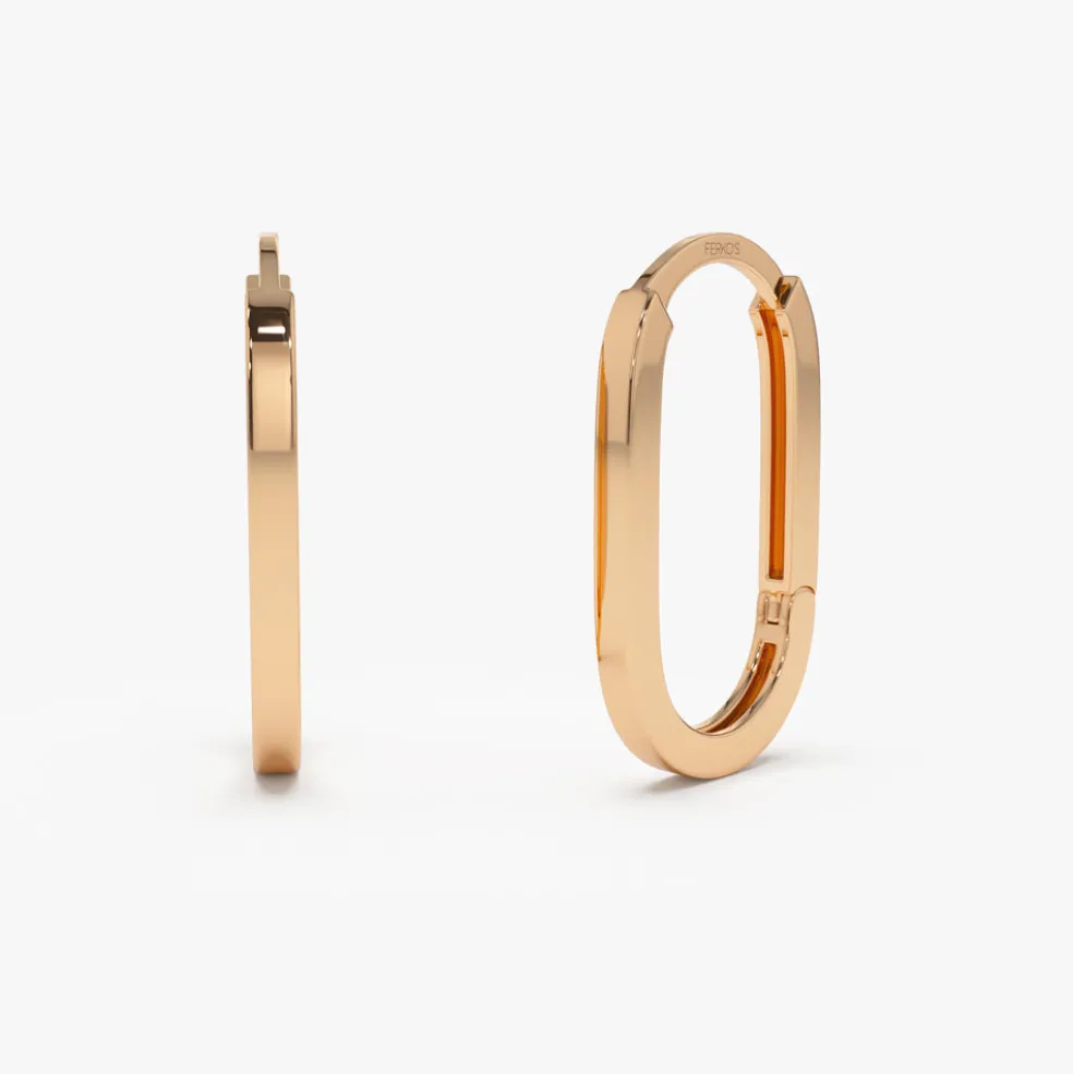 14k Gold Paperclip Hoop Earrings