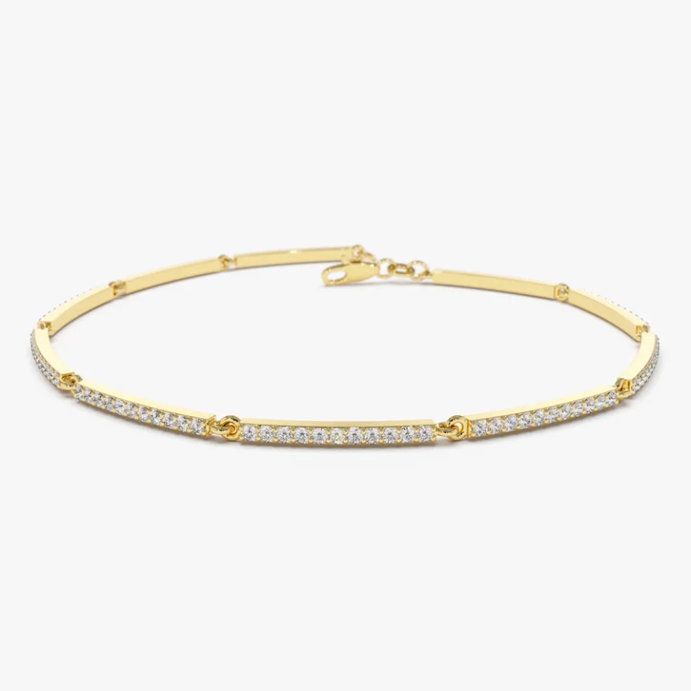 14k Gold Pave Stackable Diamond Bar Bracelet