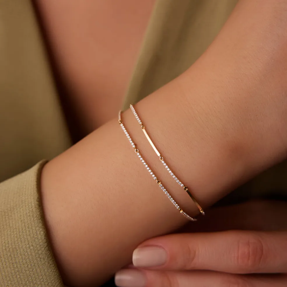 14k Gold Pave Stackable Diamond Bar Bracelet