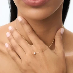 14K Gold Pear Shape Diamond Solitaire Necklace