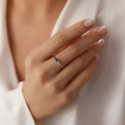 14k Gold Pear Shape Natural Sapphire with Pear Shape Diamond Ring