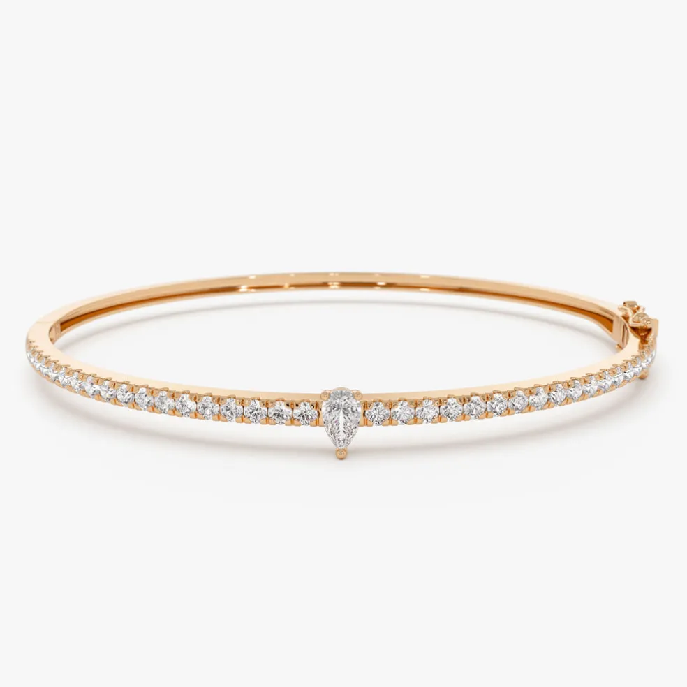 14k Gold Pear Shaped and Round Diamond Bangle