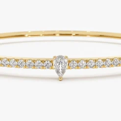 14k Gold Pear Shaped and Round Diamond Bangle