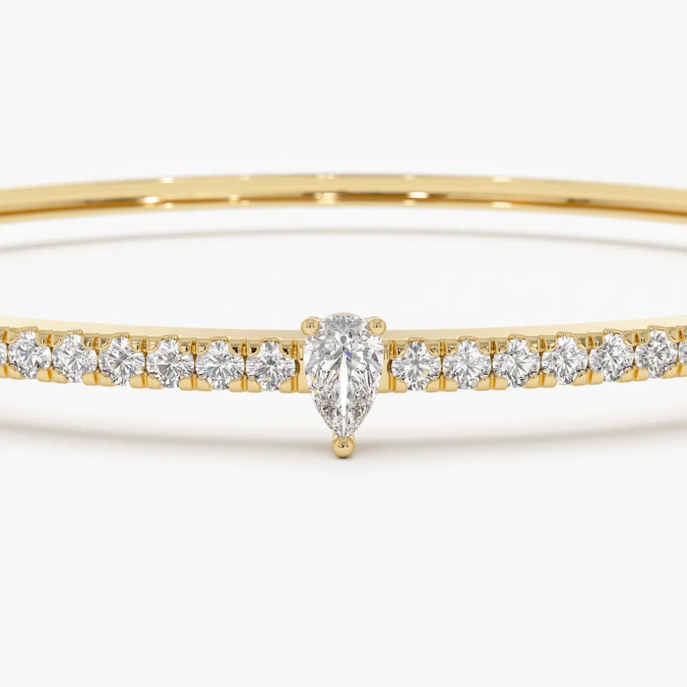 14k Gold Pear Shaped and Round Diamond Bangle