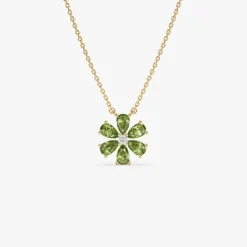 14K Gold Peridot Flower Necklace