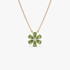 14K Gold Peridot Flower Necklace