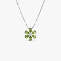 14K Gold Peridot Flower Necklace