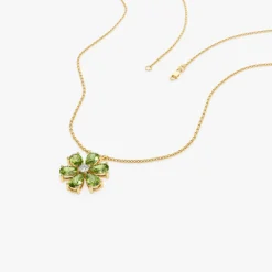14K Gold Peridot Flower Necklace